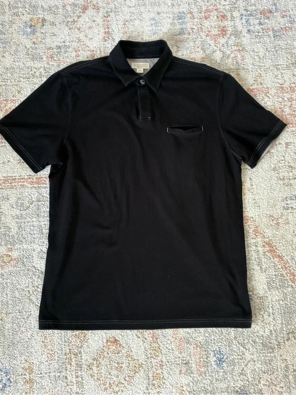 Banana Republic Luxury Touch Polo - Black with White Contrast Stitching Size L